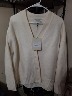 Studio Nicholson Cream V-Neck Button Cardigan